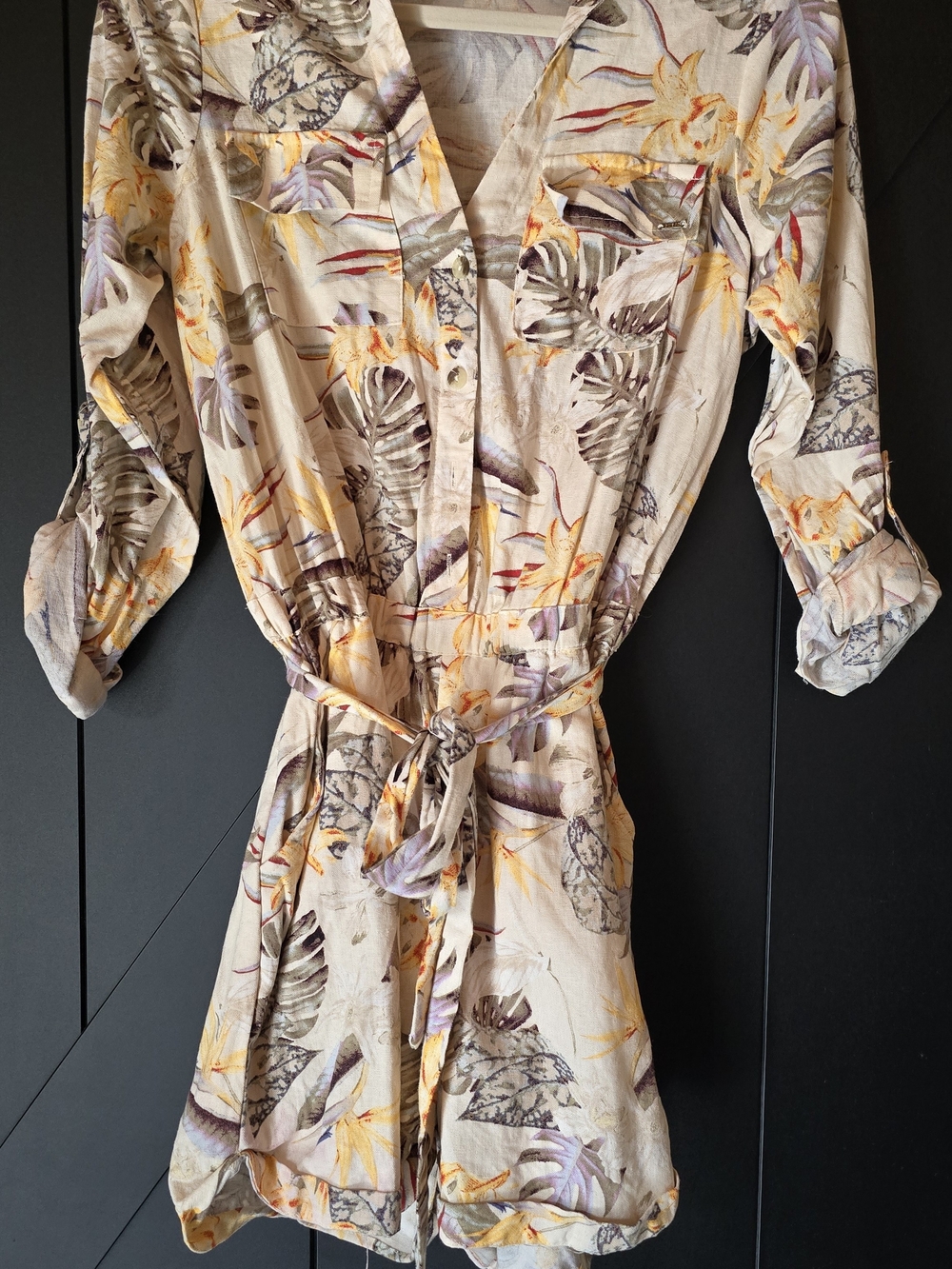 Guess Floral Print Button-Front Top in Cream, Yellow and Purple